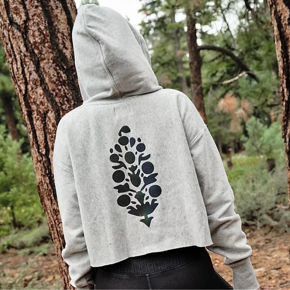 Free People Movement Half Time Reflective Logo Hoodie Crop Sweatshirt